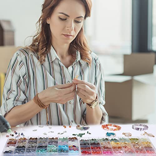 QUEFE 1800pcs 56 Colors Crystal Beads, Ring Making Kit, Gemstone Chip Beads Irregular Natural Stone with Jewelry Making Supplies for DIY Craft Bracelet Necklace Earrings, Craft Gifts - color: 56 Colors