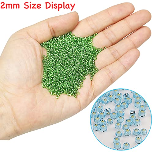 Bala&Fillic 12/0 Glass Seed Beads Clear Light Turquoise Blue Color Silver Lined Seed Beads About 10000pcs/110g in Box (Light Turquoise Blue) - color: Light Lake Blue, size: 2mm