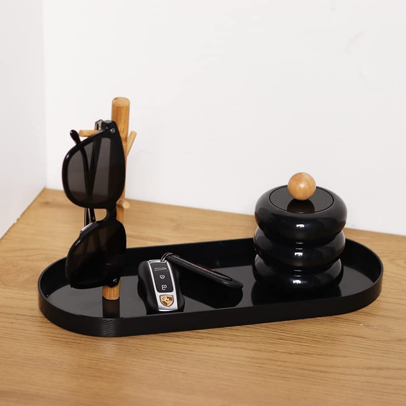 Shinpuru Key Tray & Key Bowl, Jewelry Tray with Wood 3-Tier Hanging Organizer - Multi-Functional Entryway Tray, Perfect for Key Bowl, Ring Holder, Jewelry Dish Organize (Black Oval) - color: Black Oval
