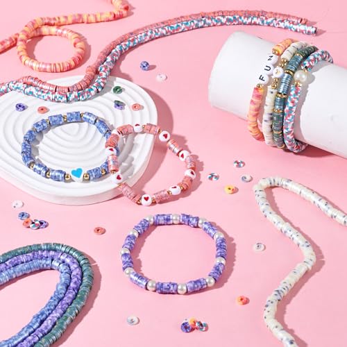 Elecrelive 6mm Polymer Clay Beads Strands 7 Colors Heishi Flat Round Spacer Beads Pearlized Spots Disc Loose Clay Chips for Bracelet Chocker Necklace Earring DIY Crafts - color: 7 Colors, 6mm