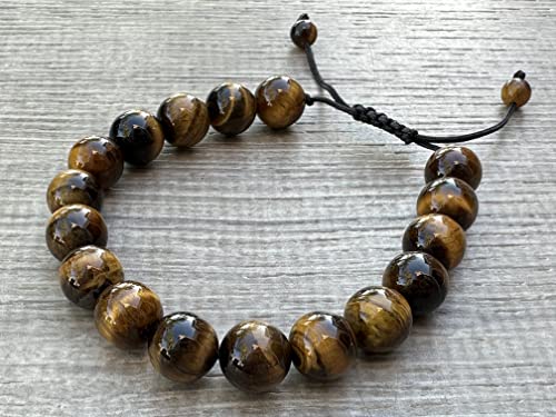 GAF TREASURES Grade A ++ Gemstone Round Bead Adjustable Bracelet 10mm, Genuine Crystal Bead Bracelet, Gift for Men & Women - color: Tiger Eye