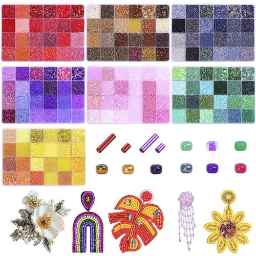 SONGIN 62,300pcs Seed Beads kit with Bugle Beads, 7 Boxes Assorted Glass Bead Set for Jewelry Making, Featuring 2mm Seed & Long Short Tube Bead for DIY Bracelets, Necklaces, and Crafts