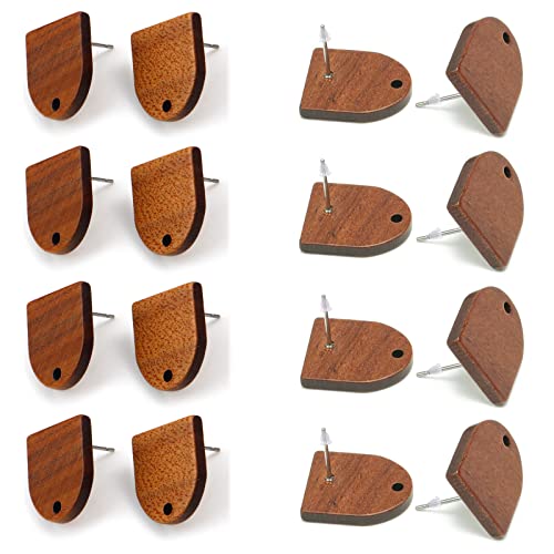 DoreenBeads 30Pcs Natural Wooden Stud Earrings Posts with Loop for Jewelry Making- Wood Earring Posts with Ear Backs for Women Girls DIY Earring Making Jewelry Findings Supplies (Half Oval) - color: Half Oval
