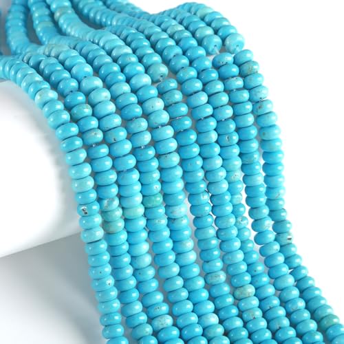 76pcs 5x8mm Natural Stone Blue Turquoise Rondelle Spacer Loose Beads Abacus Disk Stone Round Loose Gemstone Beads for Jewelry Making DIY Bracelet Necklace - color: Blue Turquoise, size: 5x8mm Abacus Disk