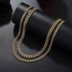 2PCS Cuban Link Chain Set for Men - Gold/Silver Plated Stainless Steel Layered Chain Necklace Non-Tarnish Jewelry Gift 16"/18", 18"/20", 20"/22", 22"/24" - color: Gold Chain, size: 16inch+18inch