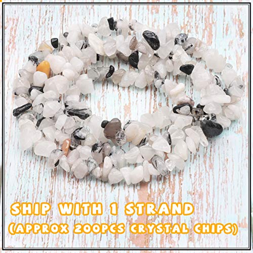 500 pcs Natural Chip Stone Beads, Black Rutilated 5-8 mm Irregular Gemstones Healing Crystal Loose Rocks Bead Hole Drilled for Jewelry Making Bracelet - color: Black Rutilated