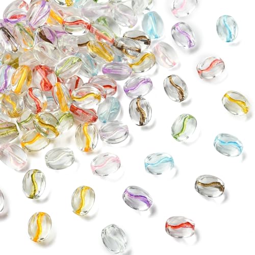 Stiesy 100Pcs Transparent Coffee Bean Glass Beads, Mixed Color Imitation Food Spacer Loose Beads Bulk for Bracelet Necklace Earring Making DIY Crafts 10x8.5x5.5mm - color: Coffee Bean-100pcs