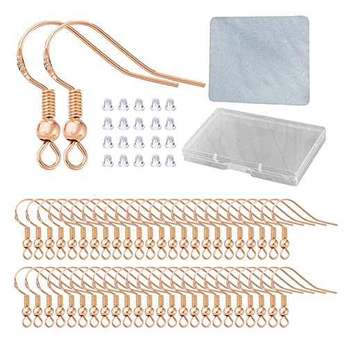 Rose Gold Earring Hooks - 120 PCS/60 Pairs Hypo-allergenic Rose Gold Plated Ear Wires Fish Hooks for Jewelry Making, Jewelry Findings Parts with 120 PCS Rubber Earring Backs Stopper for DIY Earrings - color: Regular Rose Gold
