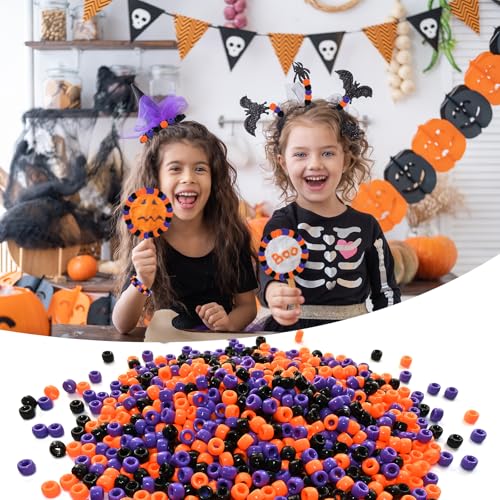Looconi 1000 Pieces 6x9mm Black Orange Purple Acrylic Plastic Pony Beads for Halloween - color: Halloween1000