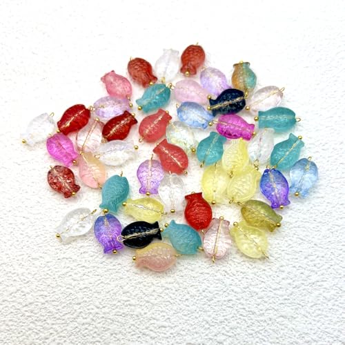 50pcs Glass Pendant Charms - Multicolor Theme Drops for Necklace Craft, Jewelry Making Supplies (Various Styles) - style: Fish