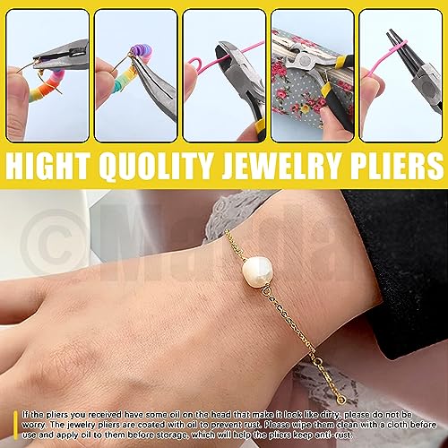 6Pcs Jewelry Pliers Set Includes Round Nose Pliers, Bent Nose Pliers, Needle Nose Pliers, Crimping Pliers, End Nippers and Wire Cutters for Jewelry Making and Repairing