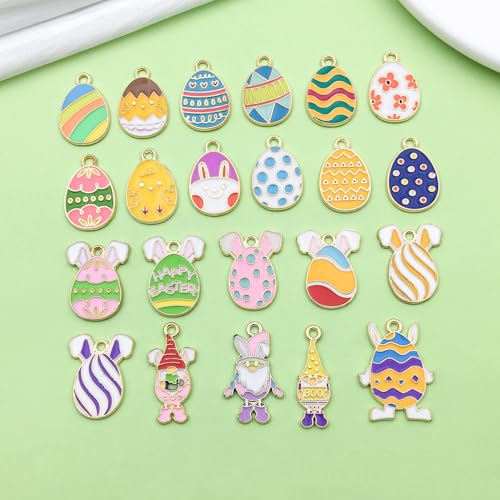 Sailanzi 22pcs Alloy enamel Easter egg series cute rabbit Pendant Jewelry Making DIY Keychain Earrings Pendant Various Design Charms for Jewelry Making Bracelets Necklace(SN928) - color: SN928
