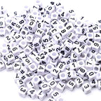 ToBeIT 800pcs Number Beads Acrylic Cube Bead Alphabet Square Letter Beads for DIY Key Chains Bracelets Necklace Jewelry Making (White-Black) - color: white-black