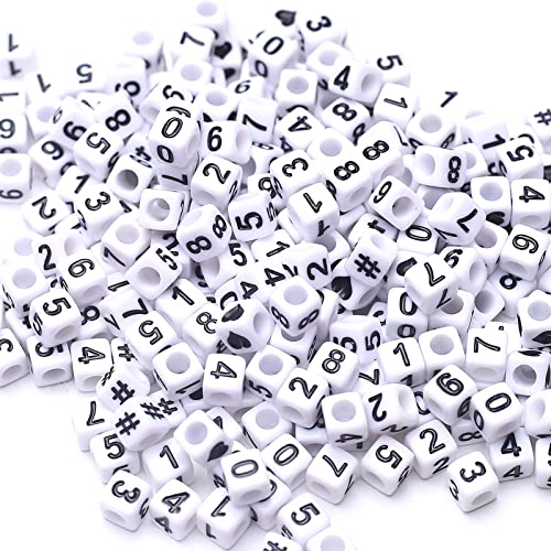 ToBeIT 800pcs Number Beads Acrylic Cube Bead Alphabet Square Letter Beads for DIY Key Chains Bracelets Necklace Jewelry Making (White-Black) - color: white-black