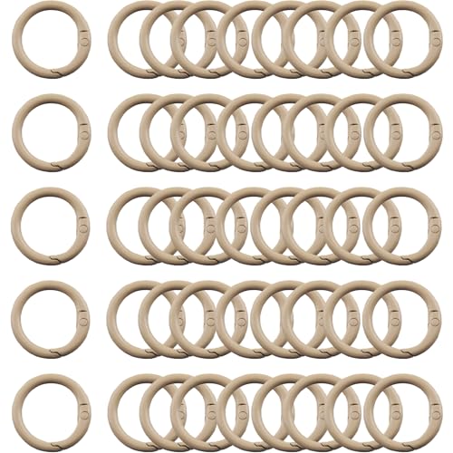 Carabiner Clip 48Pcs Khaki Metal Key Ring Clip Circle Keychain Rings Bulk Spring O Ring Round Cute Carabiner Spring Snap Hook Key Chain Clips for DIY Keychain Bag Charm Handbag Purse Dog - color: Khaki
