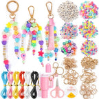 WATINC DIY Keychain Making Kit with Tools - 980PCS Craft Supplies with Charms, Alphabet Beads, Key Rings, Clips, Scissors to Make Bag Charms, Lip Gloss Organize Keychain, Jewelry Gifts for Teens