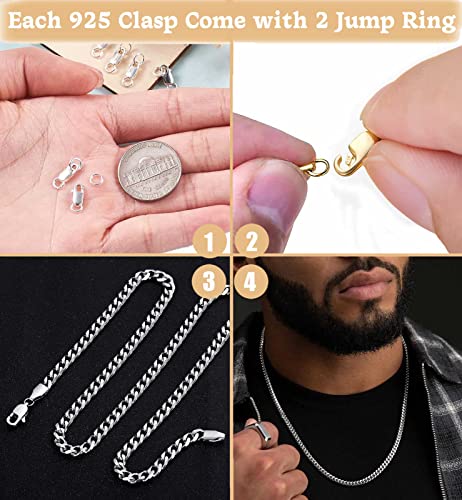 Dailyacc 925 Sterling Silver Lobster Clasp with Closed Jump Rings Gold Necklace Clasps and Closures for Jewelry Bracelet Extender,Made in Italy - color: 6pcs | 3 Gold + 3Silver, size: 0.39IN/10MM