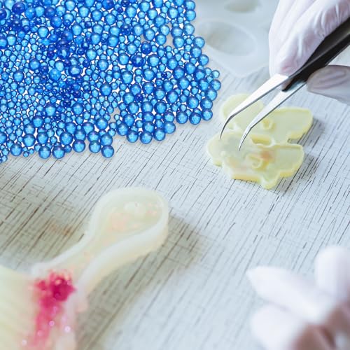 Iridescent Glass Tiny Bubble Beads, 0.4-3mm 20g No Hole Micro Mini Round Sapphire Blue Water Droplets Beads - Applications: for Resin, Nail Art, Dollhouse Bath Tub, 2-Pieces - color: Sapphire Blue, size: φ0.4-3mm