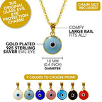 MIZZE Made for Luck Gold Plated 925 Sterling Silver 10 MM Round Glass Evil Eye Charm Pendant - 7 Colors to Choose from - color: Baby Blue