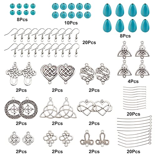 SUNNYCLUE 1 Box DIY Make 10 Pairs Trinity Knot Earring Making Starter Kit Tibetan Style Celtic Knot Links Charms Heart Pendant Turquoise Beads Findings for Women Adults DIY Earring Jewellery Making - color: Celtic Knot Earrings 7