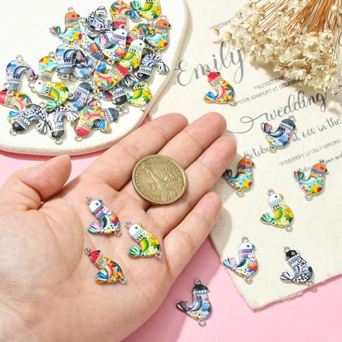 DanLingJewelry 50Pcs Random Bird Links Enamel Animal Connector Colorful Flying Animal Bird Dangle Charms for DIY Craft Jewelry Making - color: 50pcs - Bird - Random