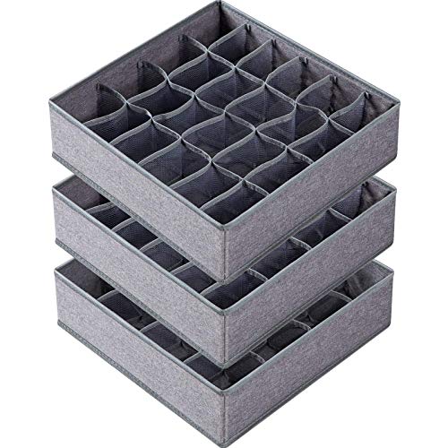 Criusia 3 Pack Sock Underwear Drawer Organizer Dividers, 64 Cell Fabric Foldable Dresser Organizer for Closet Organizers and Storage Boxes for Organizing Socks, Underwear, Ties (16+24+24 Cell, Gray) - color: Grey, size: A - 3 Pack & 64 Cells