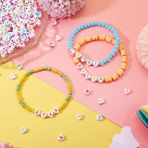 Cheriswelry 3500Pcs 7x7.5x4mm Heart Letter Acrylic Beads Colorful Alphabet Pony Loose Spacer Love Heart Beads for DIY Bracelet Necklace Jewelry Making - color: White Heart Letter Bead