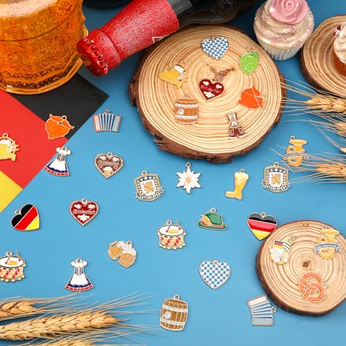 MARFOREVER 40Pcs/20 Pairs Oktoberfest Charms for Jewelry Making, Beer Theme Festival Charm German Beer Mug Pretzel Dangle Charms for Bracelet Necklace Earrings Making Accessories - style: Oktoberfest