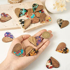 FASHEWELRY 16pc Heart Resin Wood Earrings & Charms - Gold Foil Wooden Earring Blanks & Findings for Jewelry Making - color: Heart with Gold Foil