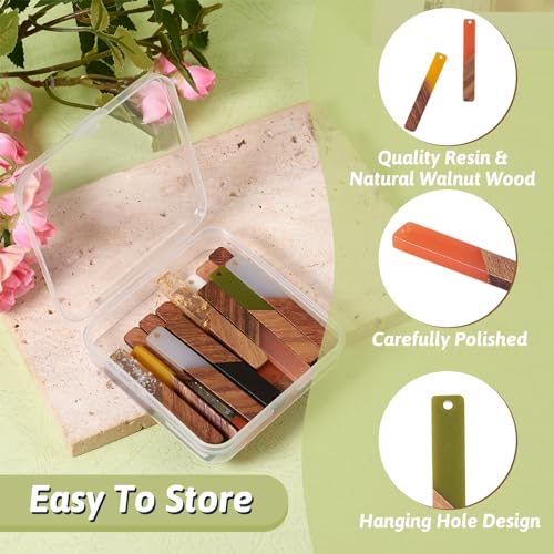 Beadthoven 18pcs/9 Pairs Natural Wood Resin Rectangle Bar Charms Bohemian DIY Earrings Pendants Mixed Colors Vertical Bar Wooden Pieces Pendants for Statement Jewelry Making Findings - color: 0Rectangle