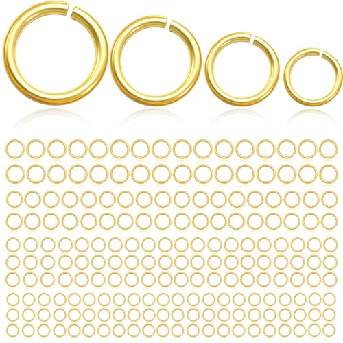 300PCs 18k Gold Plated Jump Rings for Jewelry Making, 4mm 5mm 6mm 7mm Earring Bracelet Necklace Finding & Supplies (18K Gold Plated) - color: 18K Gold