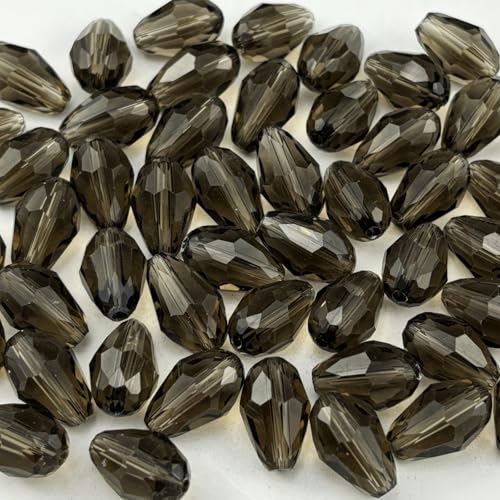 100pcs 8x12mm Teardrop Crystal Glass Beads for Jewelry Making, Faceted Vertical Hole Teardrop Glass Spacer Beads for Wind Chimes Bracelet Earring Necklace DIY Craft(Gray) - color: Gray, size: 8x12mm
