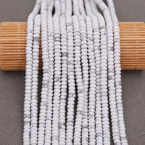 BONNY BOXX 1 Strand (150PCs) Natural 2 * 4mm Howlite Rondelle Beads, Natural Abacus Disk Stone Beads Loose Spacer Gemstone for DIY Bracelet Necklace Jewelry Making - color: Howlite, size: 2*4MM