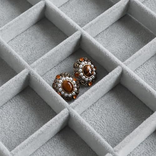 Wudygirl 30 Grid Jewelry Organizer Velvet Jewelry Box Jewelry Tray with Clear Lid Storage Case Showcase Display Stackable Removable (30 Grid) - style: 30 Grid Tray