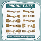 PH PandaHall 10 Styles Tibetan End Caps, 20 Sets Leather Cord End Caps Alloy Tube Barrel End Tip with Lobster Clasp Rope End Caps with Ring Connector for Necklaces Bracelet Jewelry Making