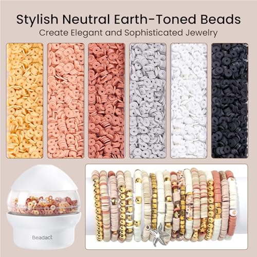Beadact Clay Beads Spinner for Bracelet Making Kit, 3 Boxes Earth-Toned Colors Beads with Bead Spinner, Friendship Bracelet Making Kit for DIY Crafts with Spacer Bead and Charm, Gift for Craft Lovers