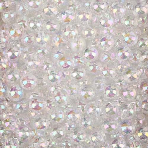 1 Box 400PCS 8MM Transparent Acrylic Round Beads with Holes Smooth AB Color Plated Iridescent Clear Loose Spacer Bead Bulk for Jewelry Making Bracelet Necklace Christmas DIY Craft Supply - color: Clear Ab, size: 8mm 400pcs