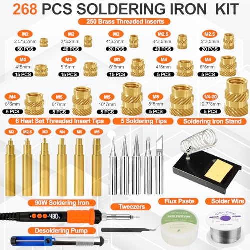 90W Soldering Iron Heat Set Insert Tool, LED Digital Solder Iron Adjustable Temperature(180°C-480°C) with 250Pcs Threaded Inserts Brass Nuts,Soldering Iron Tips,Heat Set Insert Tips,Desoldering Pump - color: 32-in-1 Soldering Iron Kit