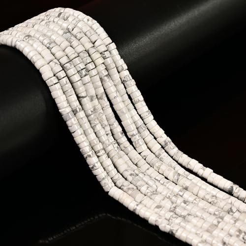 180 Pcs 2x4mm Natural White Howlite Stone Bead Heishi Disc DIY Rondelle Beads for Bracelets Jewelry Making Crafts - color: White Howlite, size: 2x4mm