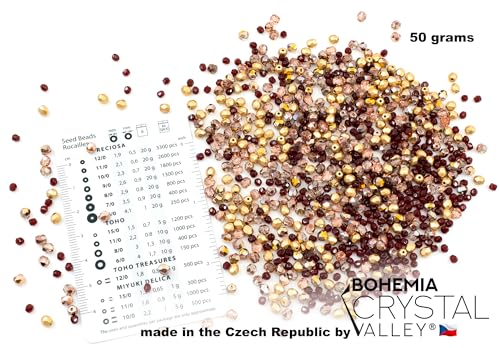 1.8 oz (50g, Approx. 1220 pcs) Mix of Faceted Fire Polished Pressed Czech Glass Beads, Sparkling Shiny Mix BCV - color: Mix 02 Red Gold, size: 50 g