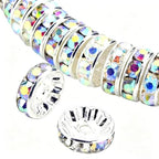 Weebee 100Pcs Rondelle Spacer Beads Crystal Charms Silver Plated Czech Rhinestone Loose Beads for Jewelry Making DIY Bracelets (Ab Crystal, 4mm) - color: Ab Crystal, size: 4mm