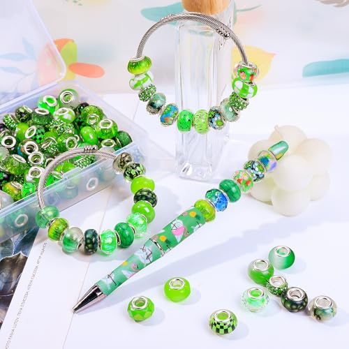 European Large Hole Beads Spacer Beads Charm Fairy Wands Beads Rhinestone Craft Beads for DIY Bracelet Jewelry Making (Green) - color: Green