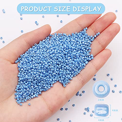 Size 4 mm 6/0 Glass Seed Beads, 2100 Pcs Small Mini Spacer Loose Pony Beads for Jewelry Making and DIY Crafts (Light Blue) - color: Light Blue, size: Large