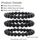 2/3-Pieces 4mm 6mm 8mm Natural Crystal Gemstone – Handmade Reiki Energy Healing Stretch Bracelets Jewelry for Yoga, Meditation, Unisex - color: 3 Pieces (BlackLava&BlackOnyx&MatteBlackAgate), size: 8mm