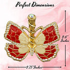 Matashi Red Enamel and Gold Plated Butterfly Jewelry Stand Organizer Ring Holder with Crystals – Gift for Mom on Christmas, Mother’s Day, Birthday, Anniversary, & Valentine’s Day - color: Red