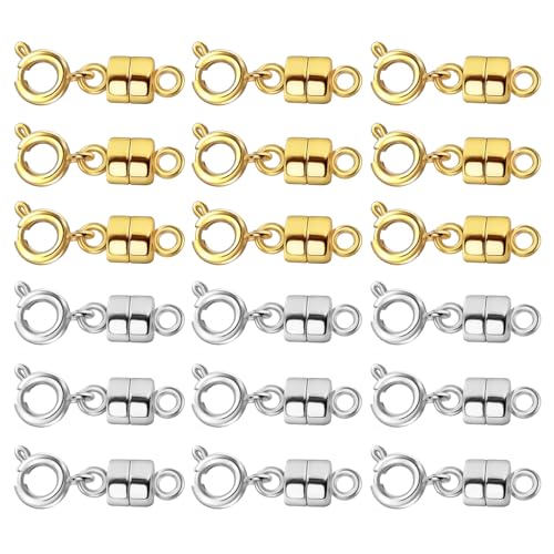 Magnetic Clasps for Necklaces Strong Magnetic Necklace Clasps and Closures, 14K Gold and Silver Bracelet Converter for Women - color: 18Pcs | Gold & Silver