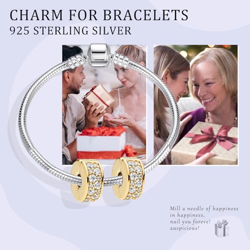 925 Silver Charms Pendants For Pandora Bracelet Golden charms Bead Safety Chain Clip set Heart Flower Animal Beads Family, Mom, Friend, Daughter, Birthday, Jewelry Gift - style: B-Golden Clips