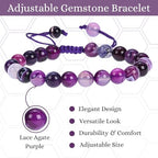 ANAYA AGATE Energy Protection Crystal Handmade Adjustable Bead Bracelet Perfect for Men, Women’s Christmas Gift - Gemstone Healing Stretch Bracelet Pulsera Para Hombre Mujer Stocking Stuffer - color: Lace Agate Purple