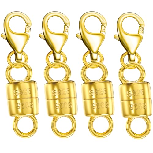 Dailyacc 925 Silver Lobster Magnetic Necklace Clasps and Closures Safety Sterling Silver with 14K Gold Jewelry Converters for Bracelets Chain Extender - color: 4pcs Gold