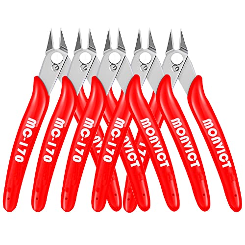 MONVICT 5 Pack Flush Cutters MC-170, Wire Cutters 5 Inch Side Cutting Pliers Precision Cutter Tools Ultra Sharp Micro Wire Cutters for Cables Wires Zip Ties 3D Printing Electrical & Cut Needs - color: 5"- Pack 5